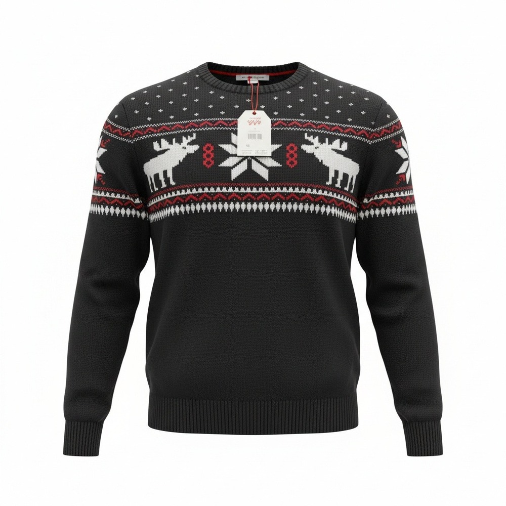 Chaps Mens Moose Fair Isle Cotton Crewneck Sweater Jet Black XL‎ CM45SE128W